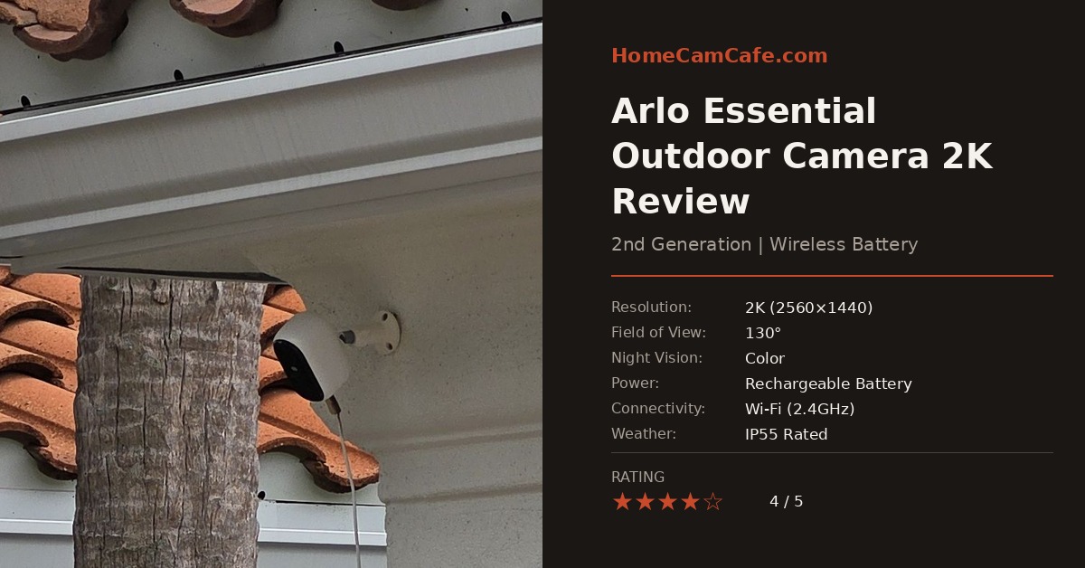 Arlo Essential Outdoor Camera 2K mounted under a soffit eave