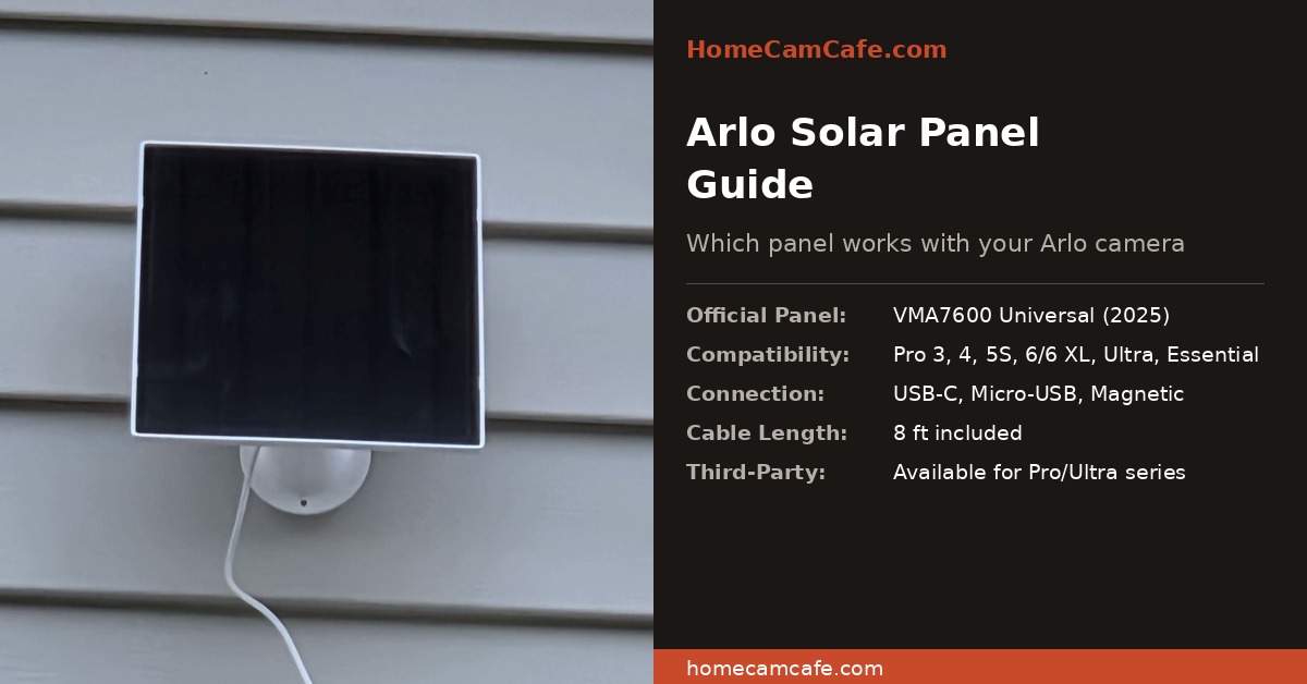 Arlo solar panel mounted on gray vinyl siding with white cable running down
